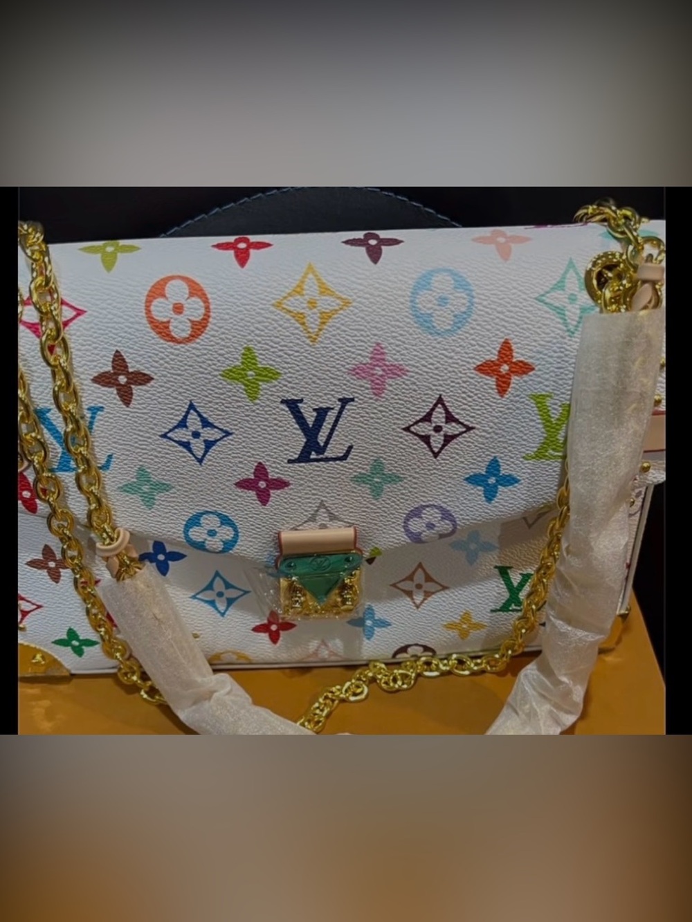 White Multicolor Monogram Chain Shoulder Bag